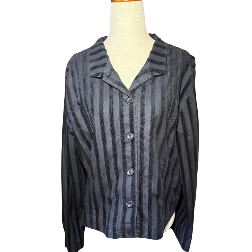 Striped Luxury Black Cotton Blazer FDJ French Dressing Sz 14 EUC